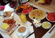 Breakfast includesfresh fruit, juice, coffee from Germany, stuffed French crepes, grilled herbal potatoes, fried ham or bacon, eggs,homemade organic jams and  other European or American specialties.There are no processed foods in my preparations.All of my food is made from scratch using organic ingredients.